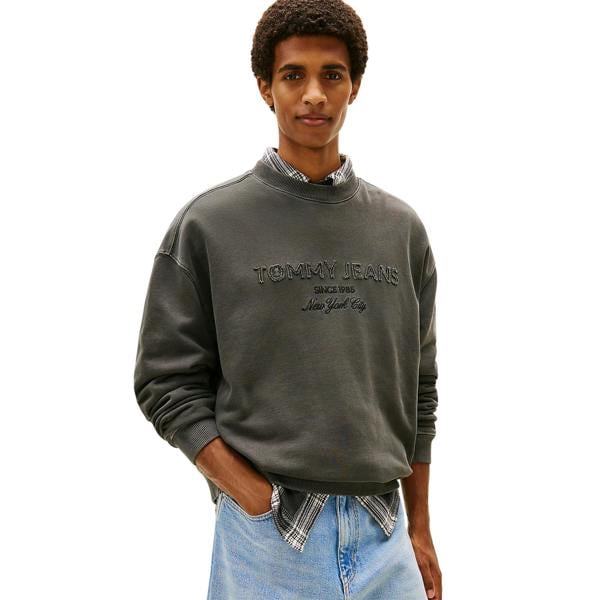 Tommy Jeans Mens Embroidered Logo Sweatshirt - Washed Black - 