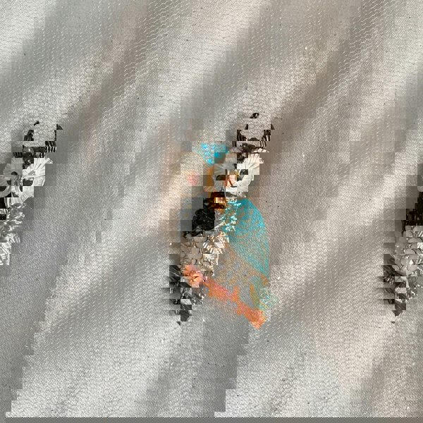 owl brooch, blue enamel pin, whimsical owl jewellery, gold tone animal brooch, vintage inspired accessory, decorative pin for coats or scarves
