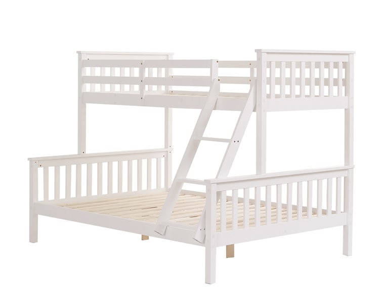 Mission TM Hannah White Single Over Double Bunk Bed, Solid Pine Frame with Guardrails, Sleeps Three