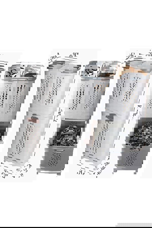 Living and Home 3 Compartment Laundry Baskets Laundry Sorter Rolling Laundry Hamper