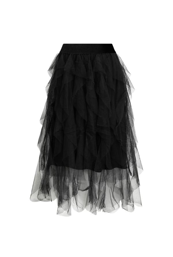 James Lakeland Black Tulle Ruffle Midi Skirt