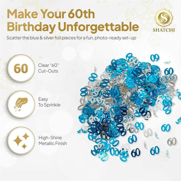 60th Birthday Blue & Silver Metallic Confetti Set in 1, 2 or 4 Pack for Party Tables image 9
