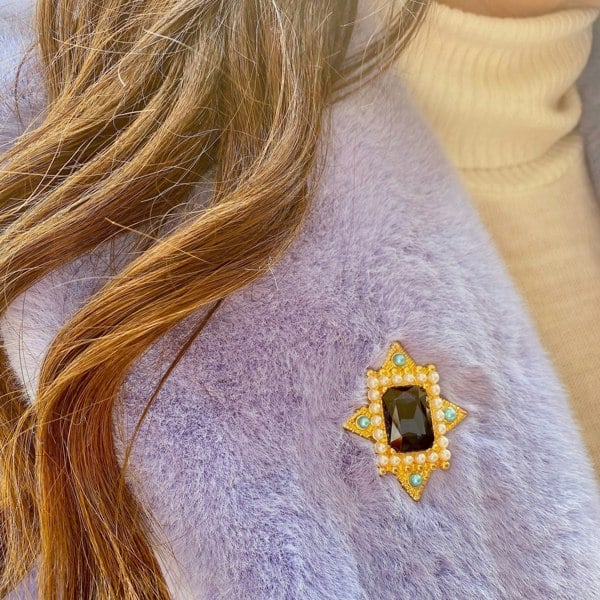 blue vintage brooch wedding guest