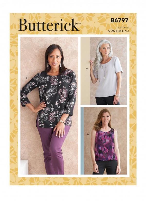 Butterick Sewing Pattern 6797, Tops for Women, A (XS-S-M-L-XL) - Easy