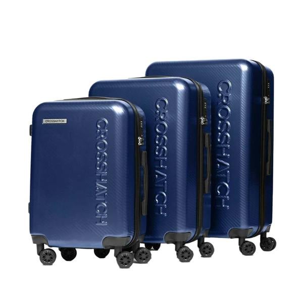 Crosshatch Escapade Embossed 4 Wheeled Suitcase (Pack of 3) - Royal Blue - 