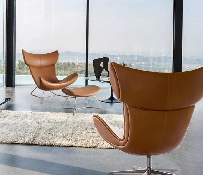 Imola Chair And Ottoman, Brown with Frame Base, Clearance-Weilai-Weilai Concept