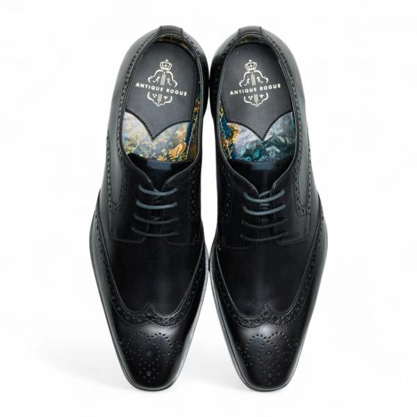 Antique Rogue Men’s Black Leather Classic Formal Lace-Up Brogue Shoes