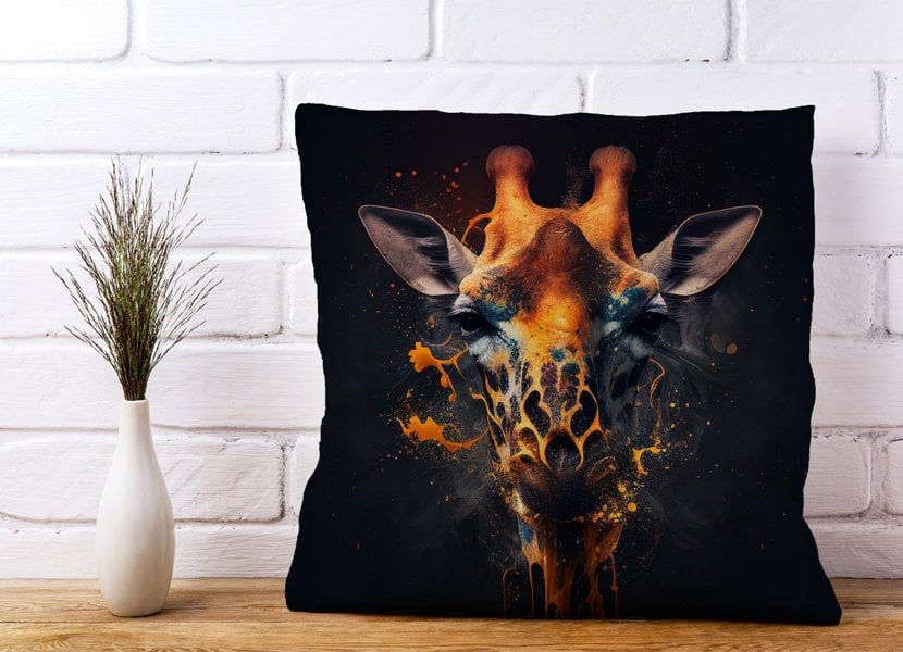 Warren Reed Golden Giraffe Face Splashart Cushions