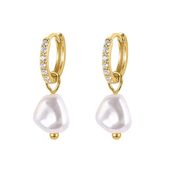 Spero London Huggie Pearl Drop Earrings in Sterling Silver