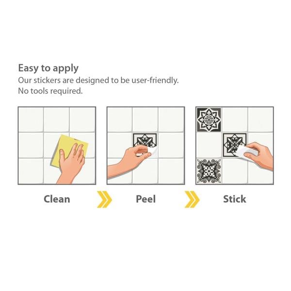 WALPLUS WT1571 - Ethor Dark Grey Mediterranean Wall Tile Sticker Set - 15 x 15 cm (6 x 6 in) - 24 pcs