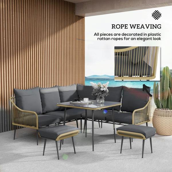 Wyld Haus Nofise Rattan Brown and Grey 7 Seater Garden Sofa Set with Coffee Table and 2 Stools