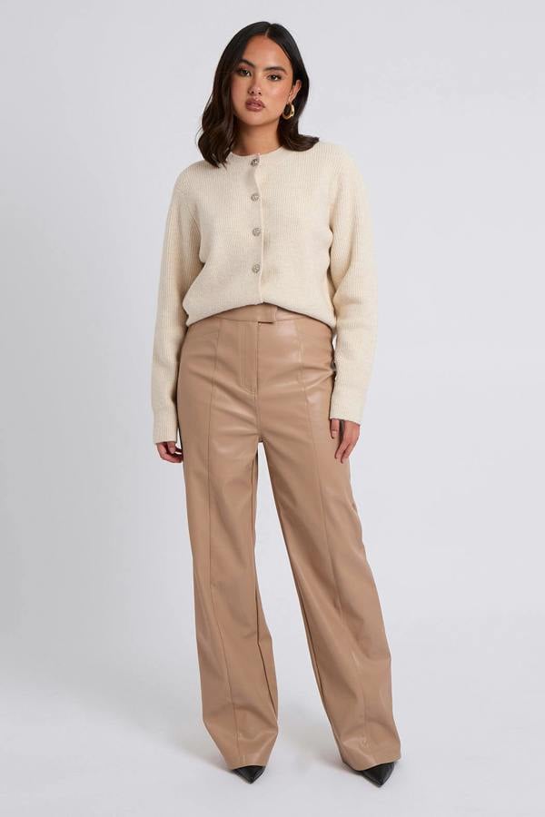 Urban Bliss Beige Wide Leg PU Trouser