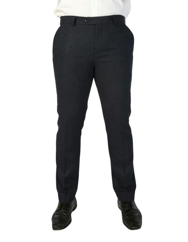 Infinity Leather Men's Navy Blue Wool Blend Tweed Formal Suit