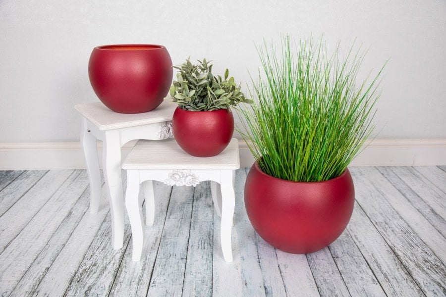 Verano Spanish Ceramics Indoor Textured Round Plant Pots  - Maroon