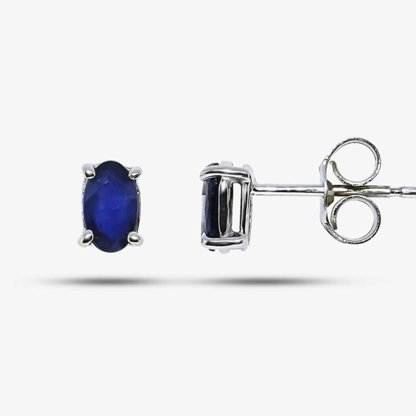 T. H. Baker 9ct White Gold Oval Sapphire Stud Earrings G40-5481-11W