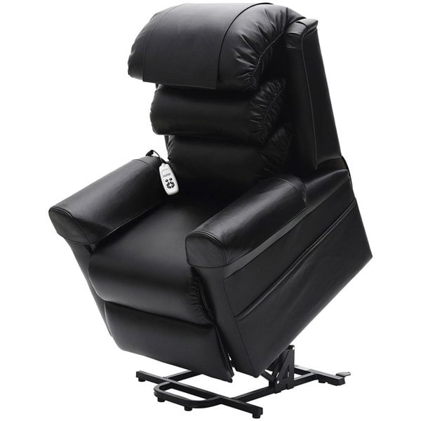 Dual Motor Rise and Recline Armchair - Waterfall Pillow - Black PU Leather Loops