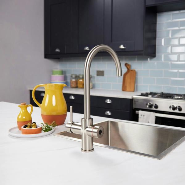 Impromta 3 in 1 Biometric Swan Neck Boiling Water Tap | Brushed Steel Finish