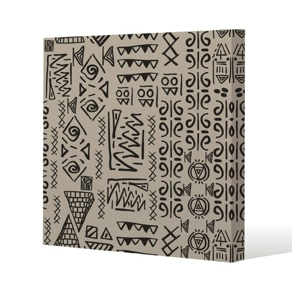 Benjamin Tate Design Striped egyptian theme with ethnic and tribal motifs Slim Style Canvas Print  40x40cm , 15mm Slim Real wood.