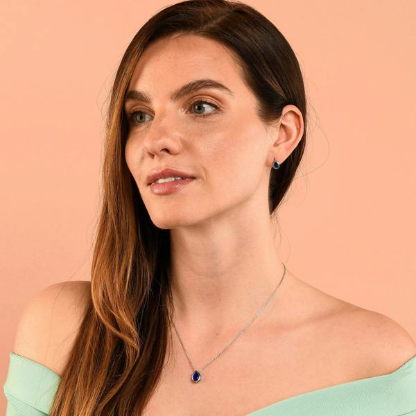 Zavana Blue Pear Shaped Silver Pendant Necklace with Blue Cubic Zirconia Stone for Women