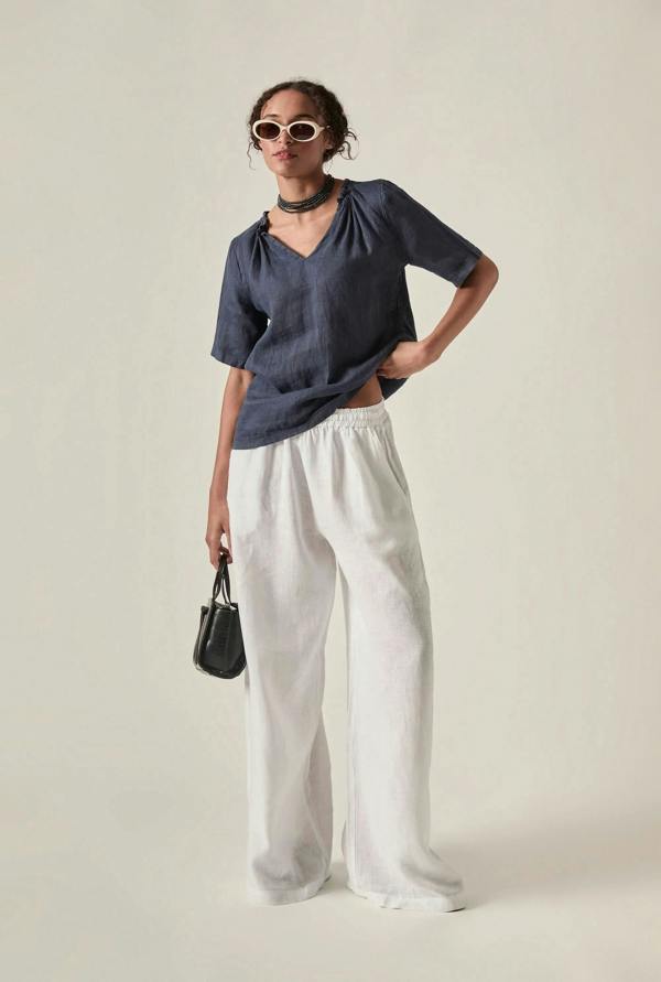 James Lakeland Navy Pure Linen Blouse