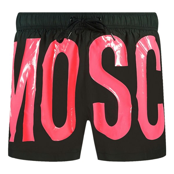 Moschino Swim Shorts- Large Pink Logo Black Short