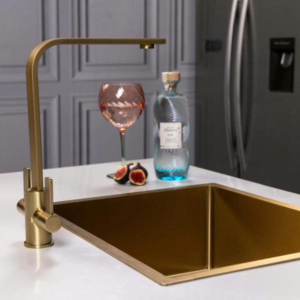Flode Paddla | Dual Lever Kitchen Tap | Swan Neck Design | Brushed Brass