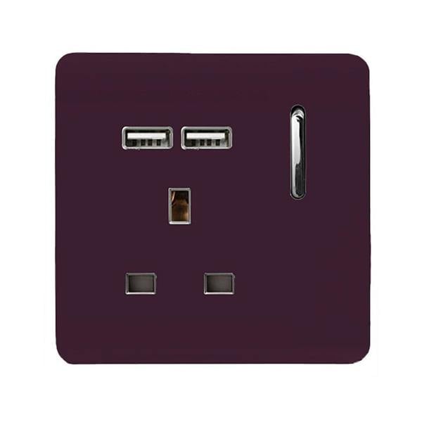 Trendi Switch 1 Gang USB 2100mA Plug Socket in Plum Purple