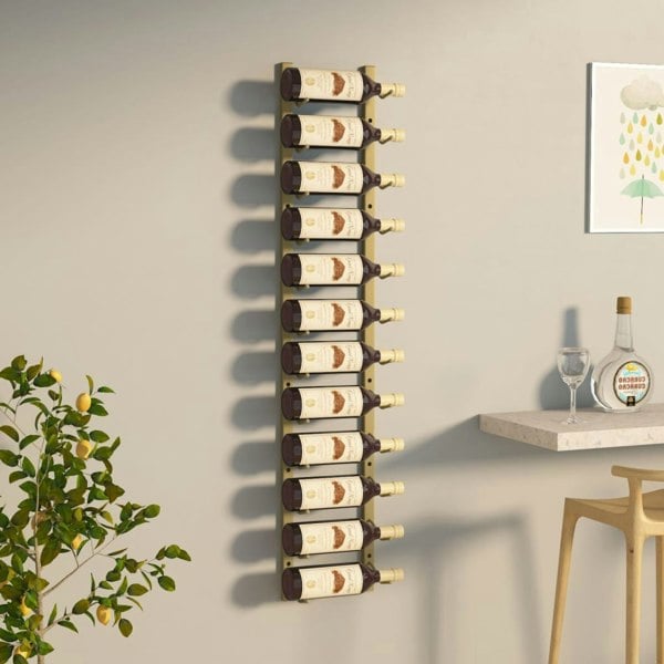 Berkfield Wall Mounted Wine Rack for 12 Bottles Gold Iron