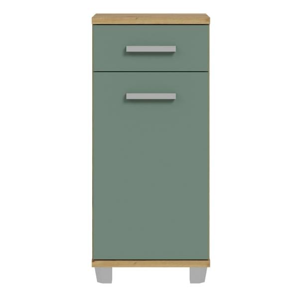 Furniture To Go Veris Bathroom Cupboard with 1 Door & 1 Drawer in Artisan Oak and Sage Green