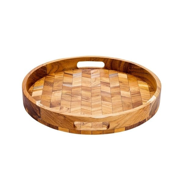 Paguro Herringbone Pattern Round Wooden Serving Tray