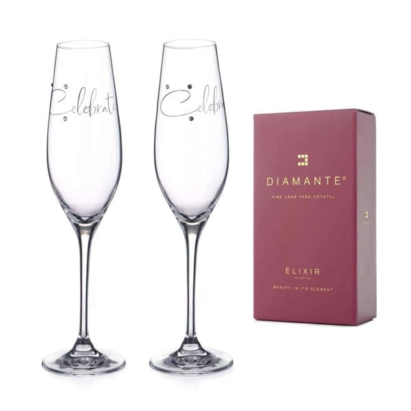 Diamante Celebrate Champagne Flutes Adorned with Swarovski® Crystals - Set of 2