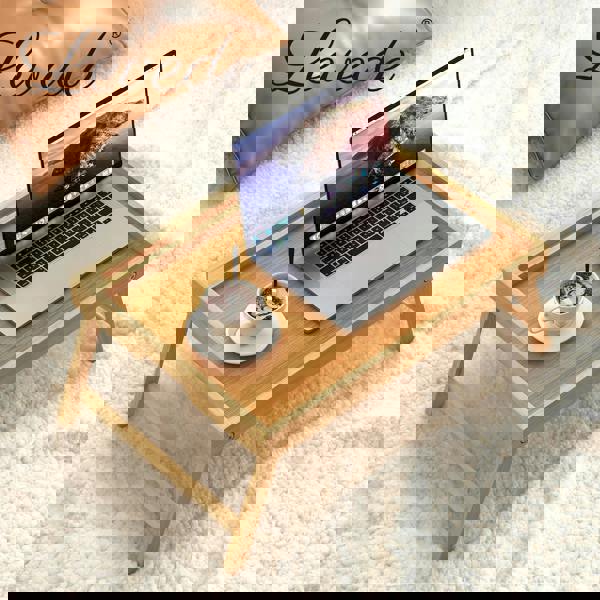 Toque Bamboo Foldable Bed Tray Table with Phone Holder Breakfast Laptop Desk