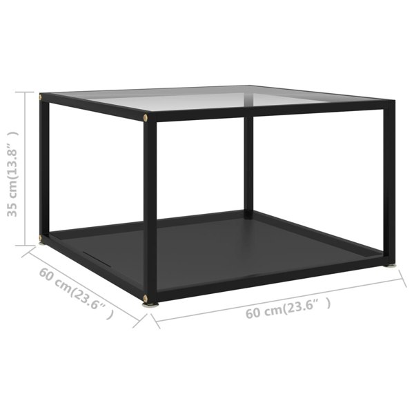 Berkfield Coffee Table Transparent and Black 60x60x35 cm Tempered Glass