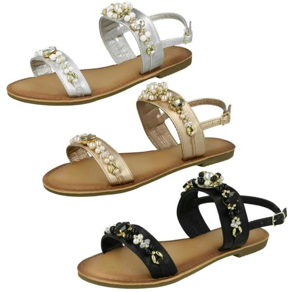 Spot On Ladies Spot On Jewelled Pearl Slingback Sandals F00116