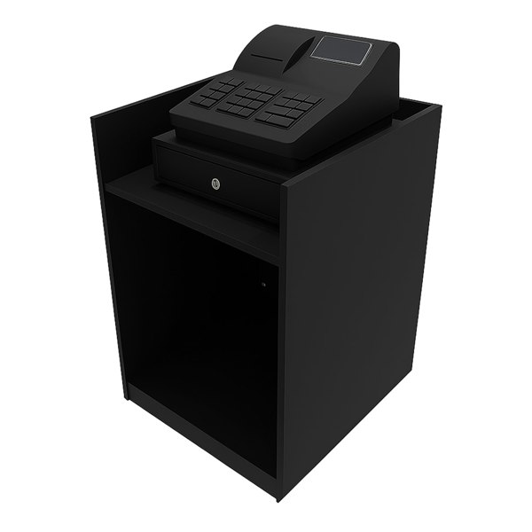 Black shop counter till block TB60 featuring a sleek design, cash drawer, and keypad, ideal for retail environments