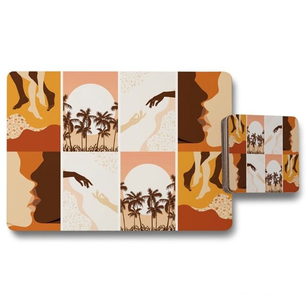 Benjamin Tate Design Paper cut male & female, abstract & floral collages, landscape scenes (Placemat & Coaster Set)