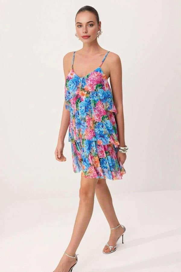 WOVCOR Lined A-Line Floral Tulle Knit Mini Dress