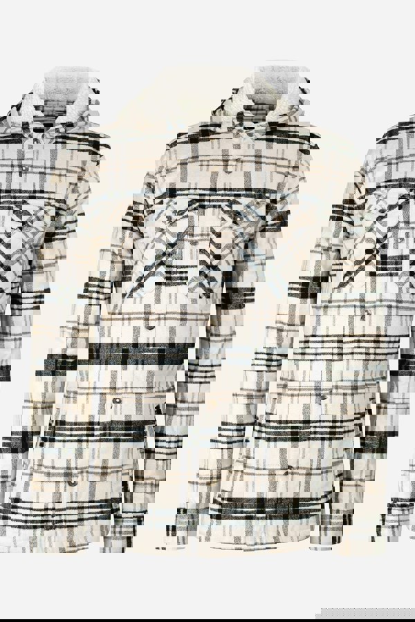 Ecru Check Hooded Borg Lined Shacket Cream Colour