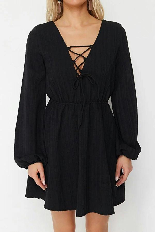 WOVCOR Woven Tie Detail Beach Mini Dress