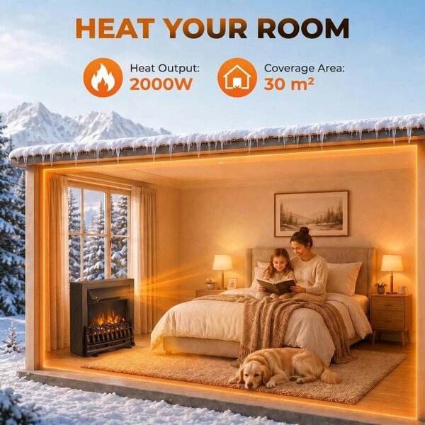 Electric Fireplace Stove Freestanding/ Inset, 1000W/2000W, Electric Fire Heater with LED Flame Effect, Coal Logs, Black