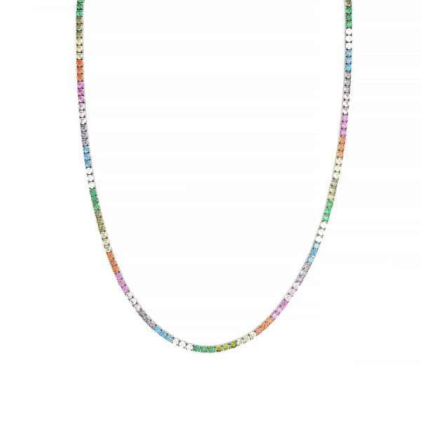 Say It With Rainbow Tennis Necklace - Silver