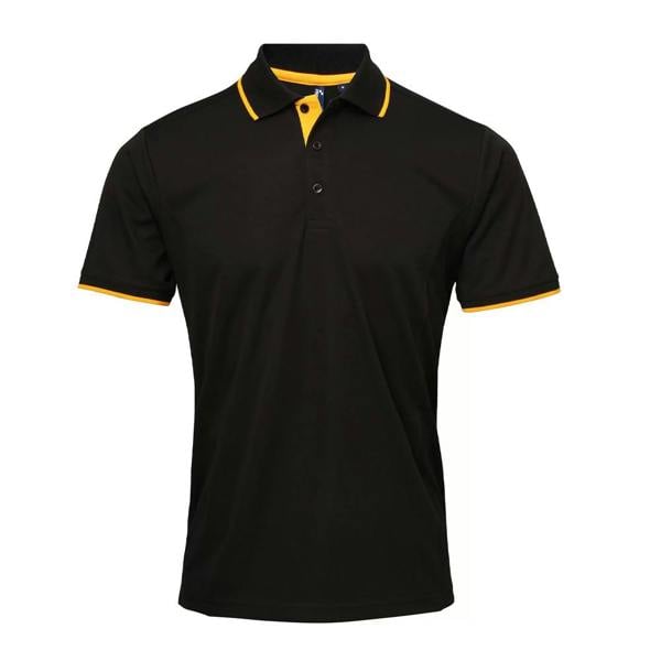 Premier Mens Coolchecker Contrast Pique Polo Shirt - Black/Sunflower