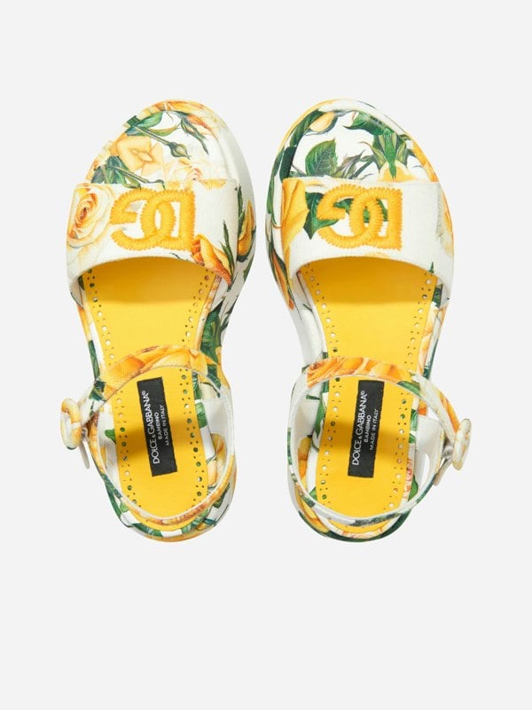 Dolce & Gabbana Kids Dolce & Gabbana Girls Canvas Rose Print Sandals in Multicolour