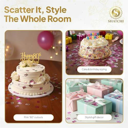 80th Birthday Pink & Silver Foil Confetti Decorations, Size Range Pack Options for Party Tables image 7