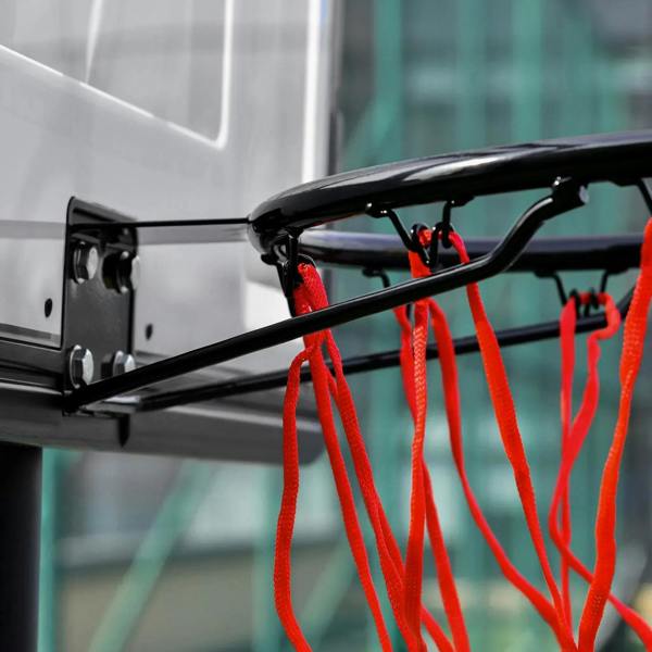 Basketball hoop backboard mounting bracket with red net cords