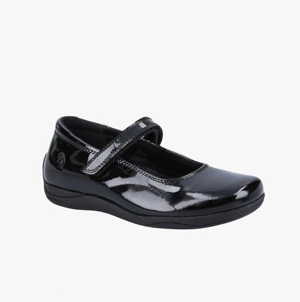 Hush Puppies ARIA Girls School Shoes Black Patent