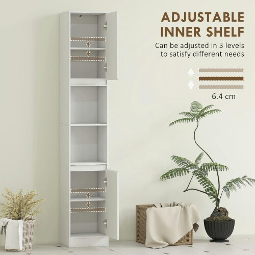Wyld Haus Fibava Slim Freestanding Bathroom Storage Cabinet With OFauxn Compartment Adjustable Shelves White 30 x 24 x 170 cm