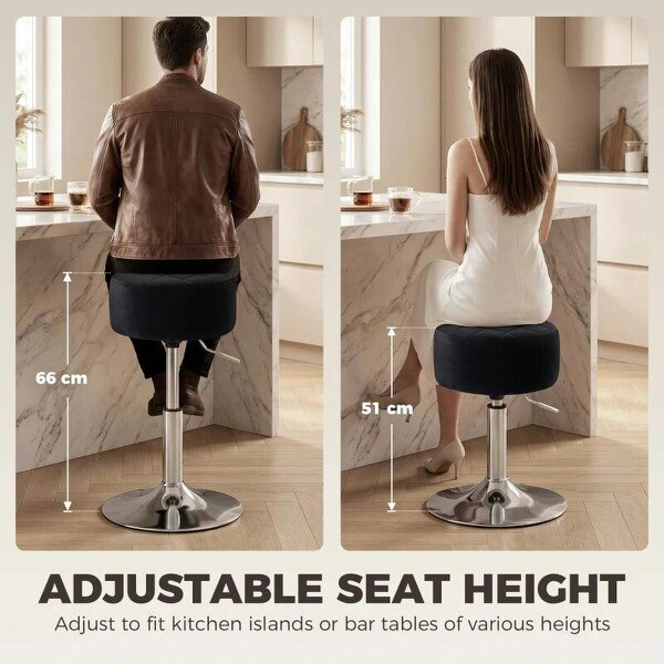 Bar Stool Adjustable Swivel Chair Velvet-Feel Seat 1 Piece, Black