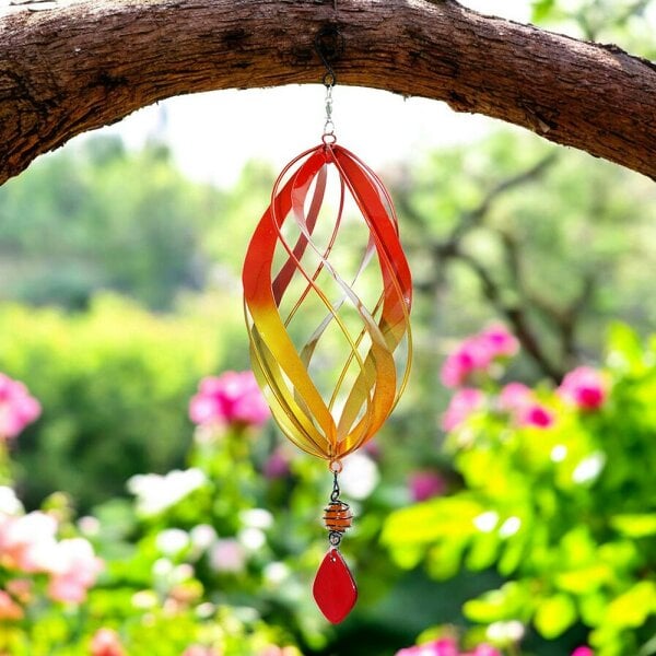 EDH Door Hardware Flame Red Metal Hanging Spinner – 40cm x 14cm | Wind-Powered Kinetic Garden Ornament | Outdoor Hanging Wind Spinner