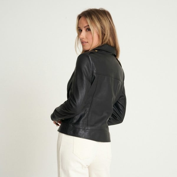 this image shows the side on view of a barneys originals real leather jacket